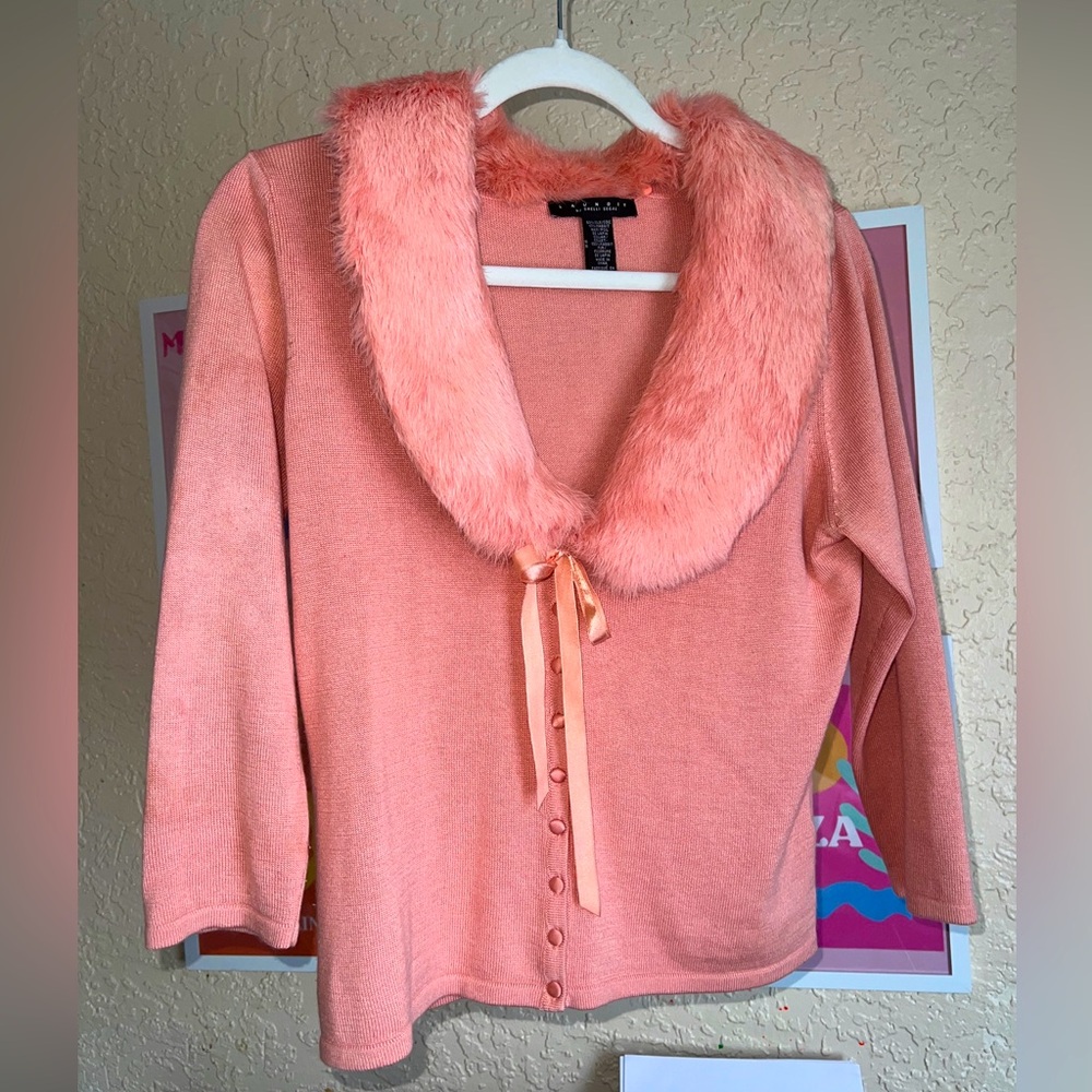 Gorgeous Silk Rabbit Collar LAUNDRY By Shelli Segal Sweater Blouse Bow tie M